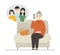 Chinese grandmother talking on the phone - flat design style illustration