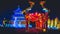 A Chinese Horizontal background in a blue night with dragon and temple at the lantern Festival