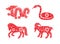 Chinese Horoscope animal set. Dragon 2024, snake 2025, horse 2026, goat 2027. Flower decorative element