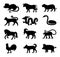 Chinese horoscope animals silhouette. Rat, bull, tiger, cat, dragon, snake, horse, goat, monkey, rooster, dog, pig