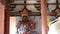 Chinese immortals Buddhist Vajra sculpture & pregnant Maitreya in carved beams painted buildings,ancient door.