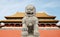 Chinese Imperial Lion Statue with Palace Forbidden city (Beijin