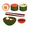 Chinese and Japanese delicious exotic food illustrations set