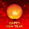 Chinese or japanese Lantern festival with happy new year text gold color on red bokeh lighting effect background with