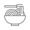 Chinese or Japanese noodles in bowl, food outline icon