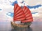 Chinese junk ship in the open sea