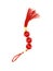 Chinese knot loop and tassel, top view photo. Asian holiday symbol. Red silk knot isolated. Chinese New Year decoration