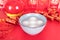 Chinese Lantern Festival food Yuanxiao or Tangyuan on red background