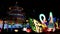 Chinese lantern festival - light art installations compositions illuminated ad night with pagoda and swans and a rain of