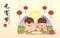 Chinese lantern festival or Yuan Xiao Jie - cartoon girl & boy enjoying sweet dumpling soup