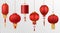 Chinese lanterns. Japanese asian new year red lamps festival 3d chinatown traditional realistic element vector set