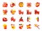 Chinese lion dance color icon set. Included the icons as performances, musician, lion dance, dragon dance, celebration and more.