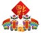 Chinese Lion Dance Pair with Symbols Illustration