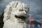 Chinese lion tradittional sculpture modern city background