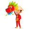 chinese little boy play stage with dragon head decoration cartoon vector