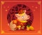 Chinese little pig cartoon character in traditional chinese red costume and red hat