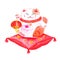 Chinese lucky cat sitting on the red pillow and holding the lantern