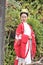 Chinese maiden in ancient Hanfu with delicate silver hairpin on her hair decoration