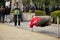 Chinese man tai chi resting in public park