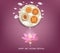 Chinese mid autumn festival background with lotus lantern, tea and cake