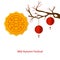 Chinese mid Autumn Festival design. Holiday background with asian moon cake as symbol of full moon on white background