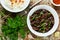 Chinese mongolian beef stir fry. Mongolian meat - beef stewed in