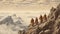 Chinese monks walking on mountains. Generative AI