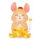 Chinese New Year 2020. Cute cartoon Little Rat character design with traditional Chinese red hat and chinese gold ingot