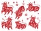 Chinese new year 2021 ox. Red paper cut buffalo with floral asian pattern. Bull traditional orient zodiac fortune symbol