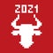 The Chinese new year. 2021. Pixel art. White metal Bull Symbol of the New year. Vector Astrological sign of the bull