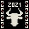 The Chinese new year. 2021. Pixel art. White metal Bull Symbol of the New year. Vector Astrological sign of the bull