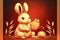 Chinese New Year 2023, Rabbit holds ingots in hand to wish everyone a happy new year. Generative AI