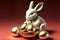 Chinese New Year 2023, Rabbit holds ingots in hand to wish everyone a happy new year. Generative AI