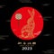Chinese New Year 2023, Rabbit zodiac sign on black color background.Asian lunar elements with craft Rabbit paper cut style.Vector