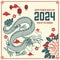 Chinese New Year 2024 Traditional Background with Dragon and Asian Ornament