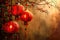 Chinese New Year background. Chinese lanterns and sakura flowers. Chinese traditional ornaments and patterns. Red and
