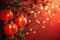 Chinese New Year background. Chinese lanterns and sakura flowers. Chinese traditional ornaments and patterns. Red and