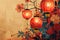 Chinese New Year background. Chinese lanterns and sakura flowers. Decorative stylized illustration. Chinese traditional