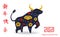 Chinese new year banner for 2021 year of bull. Decorated ox festive banner. Translation mean Happy New year