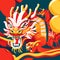 Chinese New Year banner with dragon and red balloons. Vector illustration. Generative AI