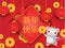 Chinese new year banner. Red lanterns, lucky coins and cartoon mouse. illustration for calendars and cards 2020 year of rat.