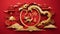 Chinese New Year Chinese dragon statue golden dragon on red wall. ai generate