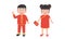 Chinese New Year clothes clipart. Simple cute Chinese boy and girl in red traditional clothes flat vector illustration cartoon