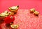 Chinese new year decoration,close up golden ingots ang pow an