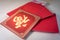 Chinese new year decoration with red envelopes and character FU, meaning good luck ,fortune and blessing.