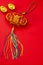 Chinese new year decorations and Auspicious ornaments on red background