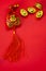 Chinese new year decorations and Auspicious ornaments on red background