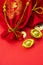 Chinese new year decorations and Auspicious ornaments on red background