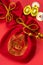 Chinese new year decorations and Auspicious ornaments on red background