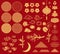 Chinese new year elements. Festive asian ornaments, patterns in oriental style. Clouds, moon and bamboo, sakura and